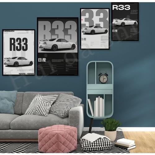Nissan Skyline R33 , JDM Digital printable poster, JDM poster with classic Japanese cars, Nissan R33 poster, Nissan R33