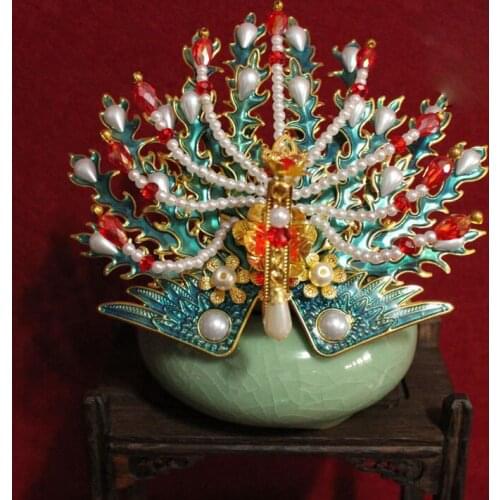 2020 New Designs Multiple Hair Sticks Hair Tiaras Imitate Diancui Blue Cloisonne Middle Side Phoenix Tiaras for TV Play Cosplay