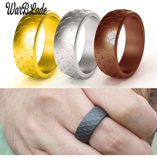 Hypoallergenic Flexible Fish Scale Pattern Silicone Rings For Men Wedding Rubber Bands 8.7mm Food Grade FDA Silicone Finger Ring
