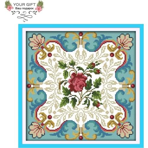 Joy Sunday H518 14CT 11CT Stamped and Counted Home Decoration Rose Heart Flowers Needlework Embroidery Cross Stitch Kits