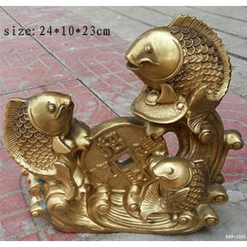 China brass three fish mascot money furnishing articles decoration Statue