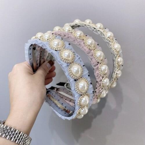 New Headband Big Pearl Wave Wave Point Lace Pleated Pearl Thin Edge Hair Bandhair Accessories
