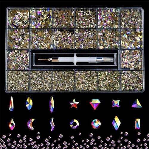 Multiple Shapes Value Gems Flatback Rhinestones For Nail Art DIY Crystals AB Non Hot Fix Glue-on Rhine Nail Art Accessories