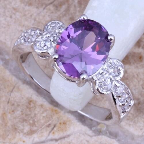 Majestic Purple Cubic Zirconia White CZ Silver Plated Fashion Ring Size 6 / 7 / 8 / 9 R0092