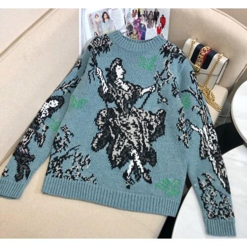 Fashion 2021 new ladies long sleeve sexy jacquard loose wool sweater 1116