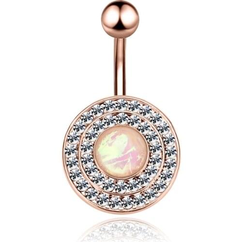 MODRSA 1Piece Opal Stone Belly Button Rings Rose Gold Stainless Steel Navel Belly Piercing Sexy Body Jewelry Piercing Ombligo