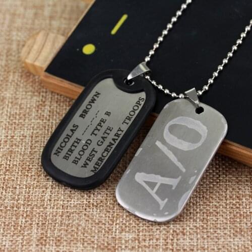 MQCHUN Gangsta A/0 Dog Tag Nicolas Brown Mercenary Necklace Pendant Gangsta Cosplay Titanium Steel Chain Gangsta A/0 Dog Tag