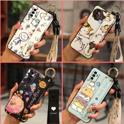 Cartoon Anti-dust Phone Case For OPPO A53 2020/A32 2020 For Woman Fashion Design Wrist Strap Lanyard