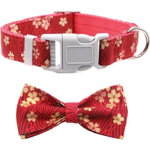 Nylon Dog Collar And Leash Set Adjustable Dog Collar With Cute Printed Bow Tie For Small Medium Large Dogs Pitbull Bulldog Pugs