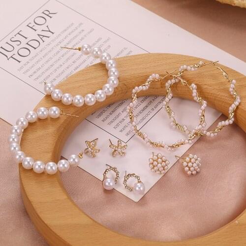 New Simple Korean Gold Color Metal Pearl Hoop Earrings for Women Unique Statement Earings 2021 Fashion Party Jewelry