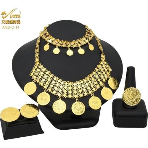 Necklace African Sets Big Coin Pendant Choker Nigeria Jewelry For Women Bridal Ethiopian Gold Necklace Bracelet Earring Party
