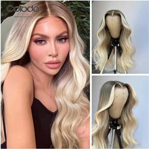 COLODO Blonde Body Wave 13x4 Lace Front Wigs Brown Colored Human Hair Wigs Preplucked With Baby Hair Remy Highlight Wigs