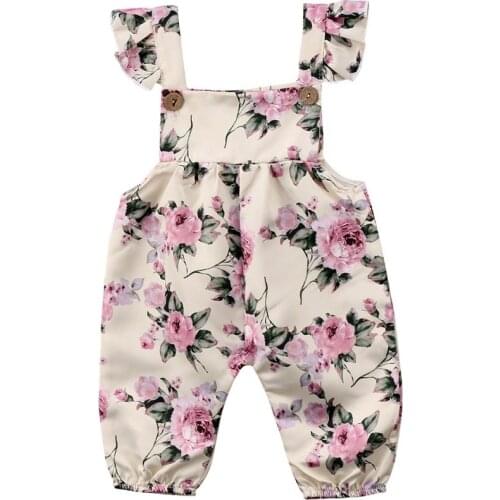 Baby Girls Flower Strap Ruffles Romper Toddler Jumpsuit Newborn Playsuit Children Outfit Clothes