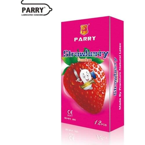 PARRY CONDOMS 12PCS Condom Super Lubricated Strawberry Flavor Fruit Fragrance To Increase The Taste Of Skin-Friendly Condoms Mal