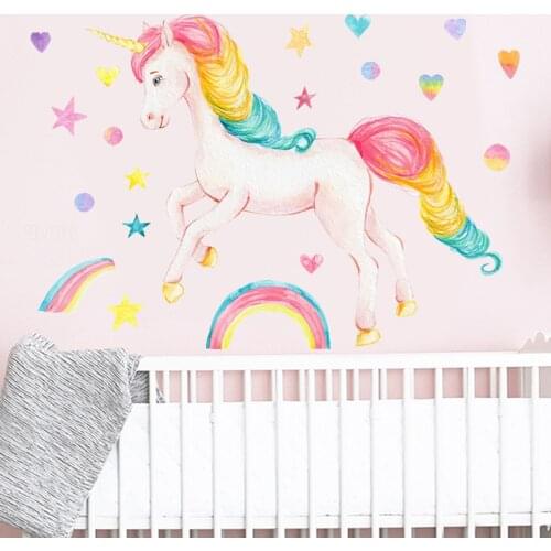Unicorn Rainbow Wall Stickers,Living Room Bedroom Childrens Room Background Wall Decoration Stickers,Home Unicorn Wall Stickers