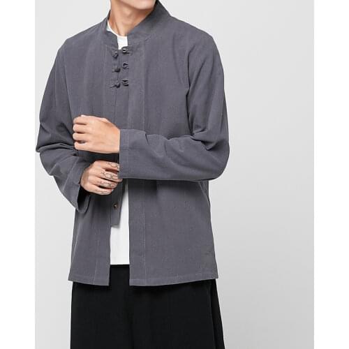 Mens Shirt Cotton Linen Long Sleeved Shirt Retro Tang Style Chinese Style Mens Linen Top Traditional Chinese Clothing Kungfu