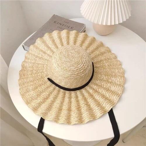 New Fashion Flower Shell Shape 15cm Wide Brim Summer Hat For Women Round Top Lace Up Straw Hat Outdoor Travel Sun Hat Beach Cap