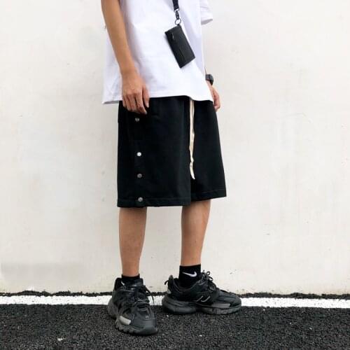 Summer Hipster High Street Fashion Casual Knee Length Trousers Men Side Slit Buttons Basketball Guard Sweatpants Cotton Shorts