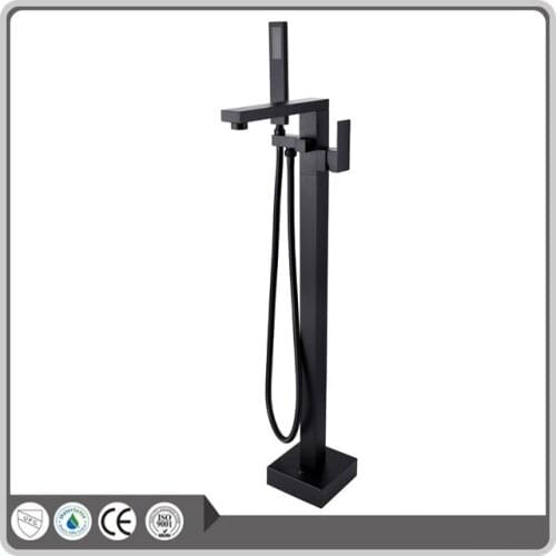 Bathroom Brass Floor Mount Shower Faucet set Mixer Valve 2 Function square Bathtub Filler Mixer Taps shower faucets,Matte Black