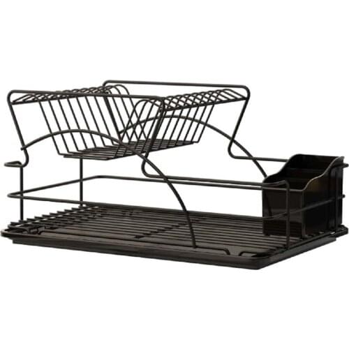 T2 Tier Silver Stainless Aluminum Kitchen Dish Drainer Plate Drying Kitchen Organizer Two-Tier Matt Black Dish Rack & Plate