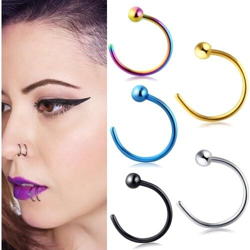 TIANCIFBYJS Mix 7 Colors Stainless Steel Nose Ring Hoop Lip Septum Rings Nose Piercing Helix Cartilage Earrings Body Jewelry