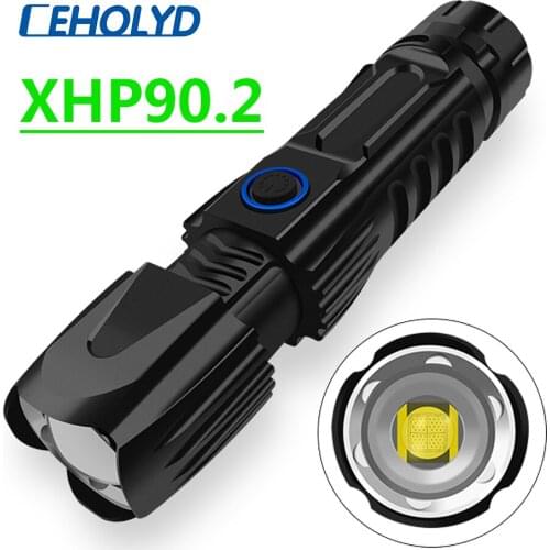 Xhp90.2 4-core Brightest High Powerful Usb Rechargeable Tactical Led Flashlight 18650 26650 Torch for Camping Hunting Lantern