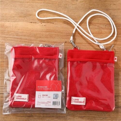 South Korean Groups KPOP Bangtan Boys Red Shoulder Same Paragraph Bag Mini Package Surrounding And Real Person Stickers