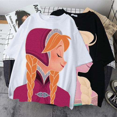Disney Anna Elsa Princess Print T-shirt Ladies Fashion Harajuku T-shirt Short Sleeve Printed Top Women Loose and Comfortable