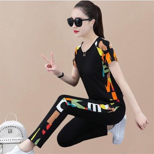 Casual 2 Piece Sets Womens Outfits Summer 2021 New Short Sleeved Sportswear Trousers Plus Size Two Piece Sets M-4XL