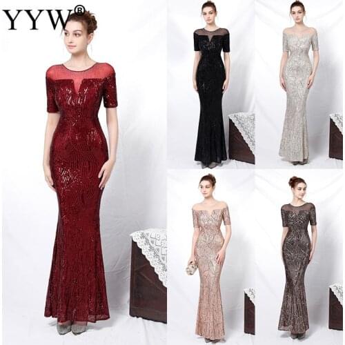 New Mermaid Long Prom Dresses Sexy Red O-Neck Bodycon Prom Gowns Sequined Appliques Evening Party Dresses XXL Vestidos