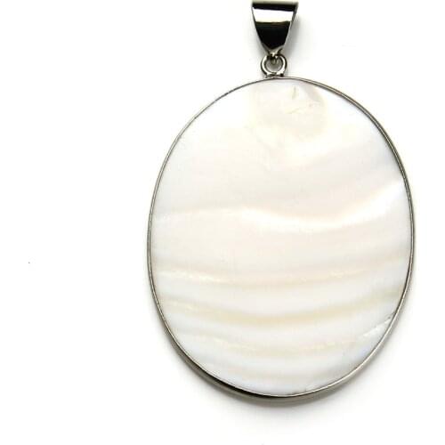 1PC 41x63mm Silver Color Big Round White Natural Mother of Pearl Shell Pendant Charm for DIY Necklace Jewelry Making Accessories