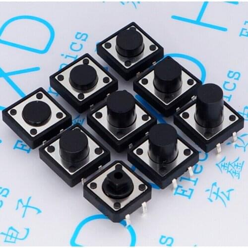 150pcs oush button Switch 12*12*4.3/5/6/6.5/7/8/9/10/12mm DIP round head touch switch legs pin micro button switch for