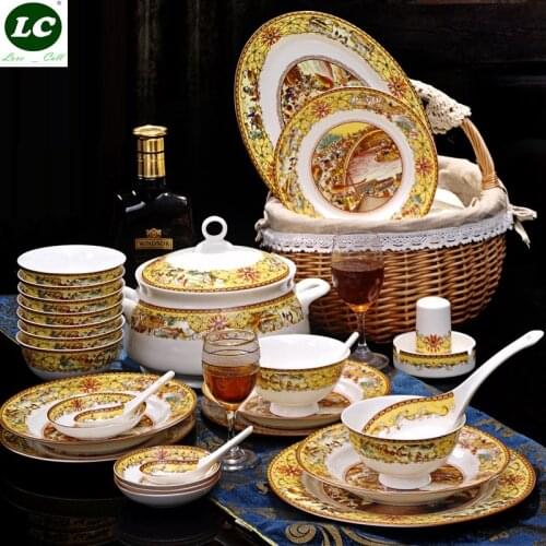 46pcs Dish and Plates Ceramic Dinnerware set Microwave Oven Work Combination bowls Ceramic Tableware Bone China Health