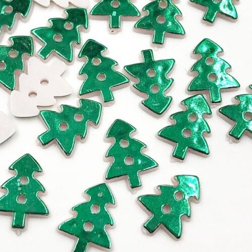 50PCS 17x13MM Green Christmas Tree 2 Holes Plastic Buttons Childrens Apparel Sewing Accessories DIY Scrapbooking Crafts PH335