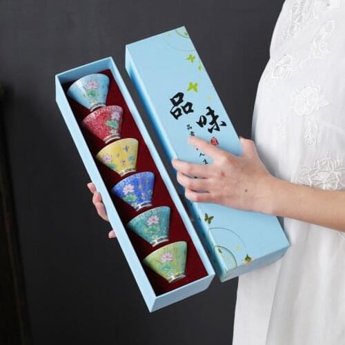 6-Piece Bamboo Hat Cup Master Cup Single Cup Japanese Tea Cup Kungfu Tea Set Complete Set of Tea Set Gift Box