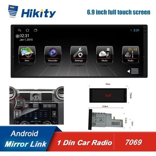 Hikity 6.9 Inch 1Din Car Radio Android Multimedia Player Bluetooth Autoradio Stereo Video GPS WiFi Universal 1din Radio Recorder