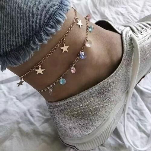 Star Crystal Heart Pearl Beads Infinity Pink Tassel Shell Star Anklets Summer Beach Jewelry Charm Bracelets For Women Female Jewelry Gift
