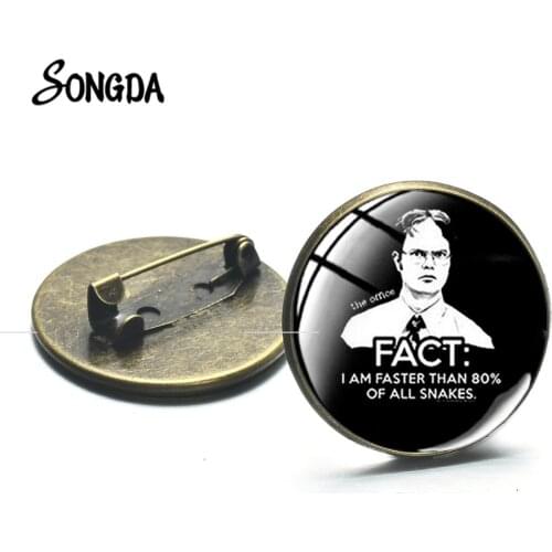 Dwight Schrute Glass Photo Brooches Pins The Office TV Show Souvenirs Ancient Bronze Color Metal Badge Pin Handmade Jewelry Gift