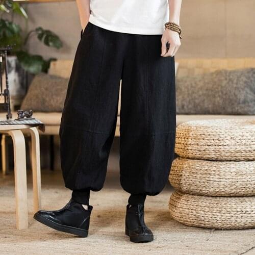 Spring Summer Wide-leg Pants Male Chinese Style Hip-hop Long Pants Trend Large Size Loose Harem Trousers Men Streetwear Bloomers