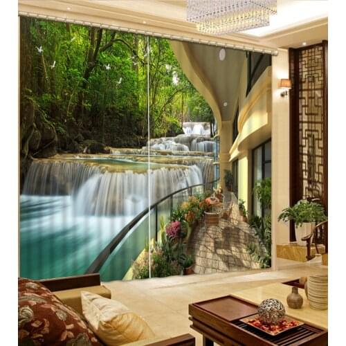 Grommet top curtains Waterfall scenery modern living room curtains Bedroom decoration luxury home
