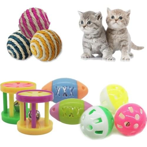 Pet Cat Toy Sisal Rope Weave Ball Interactive Kitten Playing Chewing Scratch Catching Supplies Pupply Dog Handmade Bell
