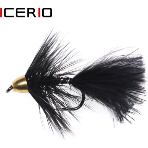 ICERIO 6PCS Brass Cone Heads Woolly Bugger Streamers Fly Tying Hook Trout Fishing Fly Lure Bait