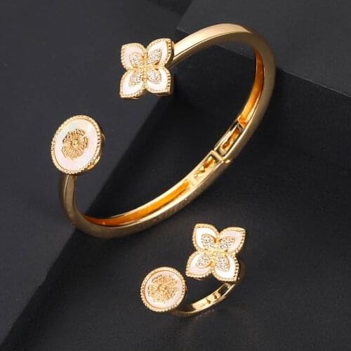 Jankelly luxury Unique African Bangle Ring Set Jewelry Sets For Women Wedding Cubic Zircon Crystal CZ Dubai Bridal Jewelry Set