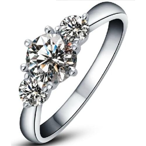 Test Positive Three Stones 2Ct G-H Round Cut Moissanite Diamond Ring Test Positive Certificate 925 Sterling Silver Ring
