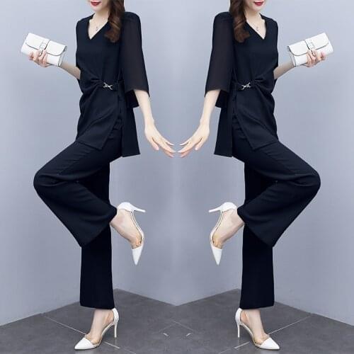 Fashion Suit Summer Top&pants Set Korean Temperament Wide Leg Pants Two-piece Set Ensemble Femme Survetement Tracksuit Women