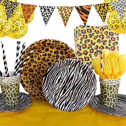 Leopard Party Tableware Decoration Zebra Pattern Disposable Plates Set Jungle Birthday Party Decorations Adult Outing Safari