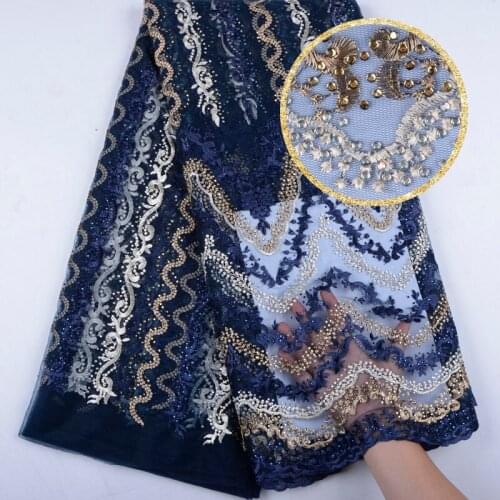 Best Royal blue Nigerian French Lace Fabrics African Tulle Lace Fabric High Quality African Lace Wedding Fabric For Dress F1541