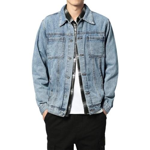 Men Slim Jacket Baseball Uniform Casual Trend Youth Denim Jacket Streetwear Many pockets Cotton Soft Jeans Coats Work Clothes