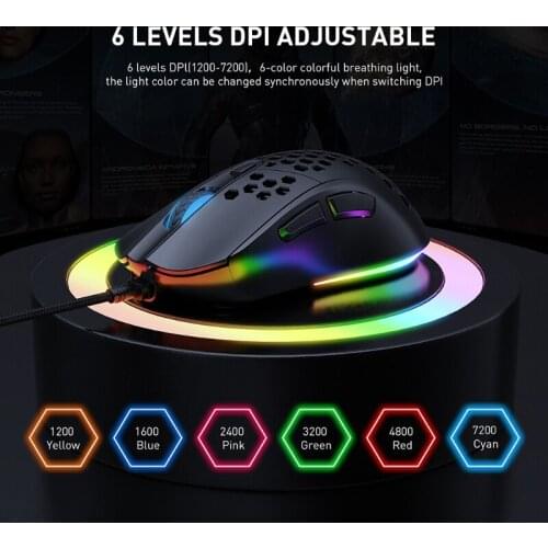 R58A 7200dpi Ergonomic Mice Wired Computer Mouse Six-color Led Backlit Backlight for Office Home Gamer Fit for Laptop Desktop