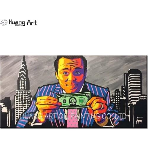 Top Artist Handmade Modern Portrait Oil Painting on Canvas Man Hold on the Cash Dollar In front of the Building Oil Painting